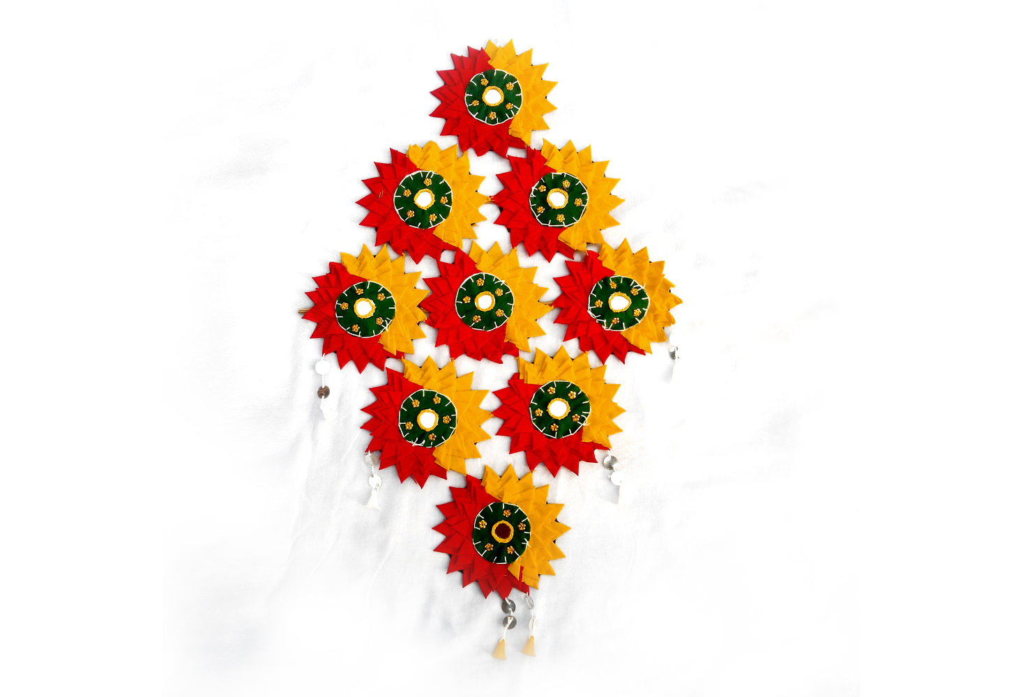 FLOWER APPLIQUE WALL HANGINGS-RED-YELLOW