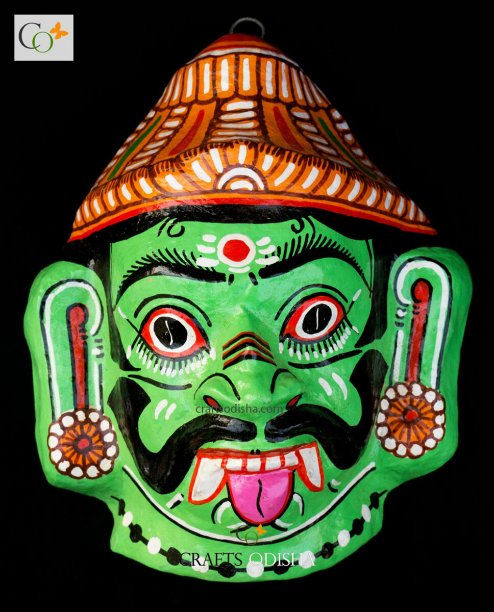 Rakshasa Green Colour Paper Mache Mask Wall Hanging Crafts Odisha