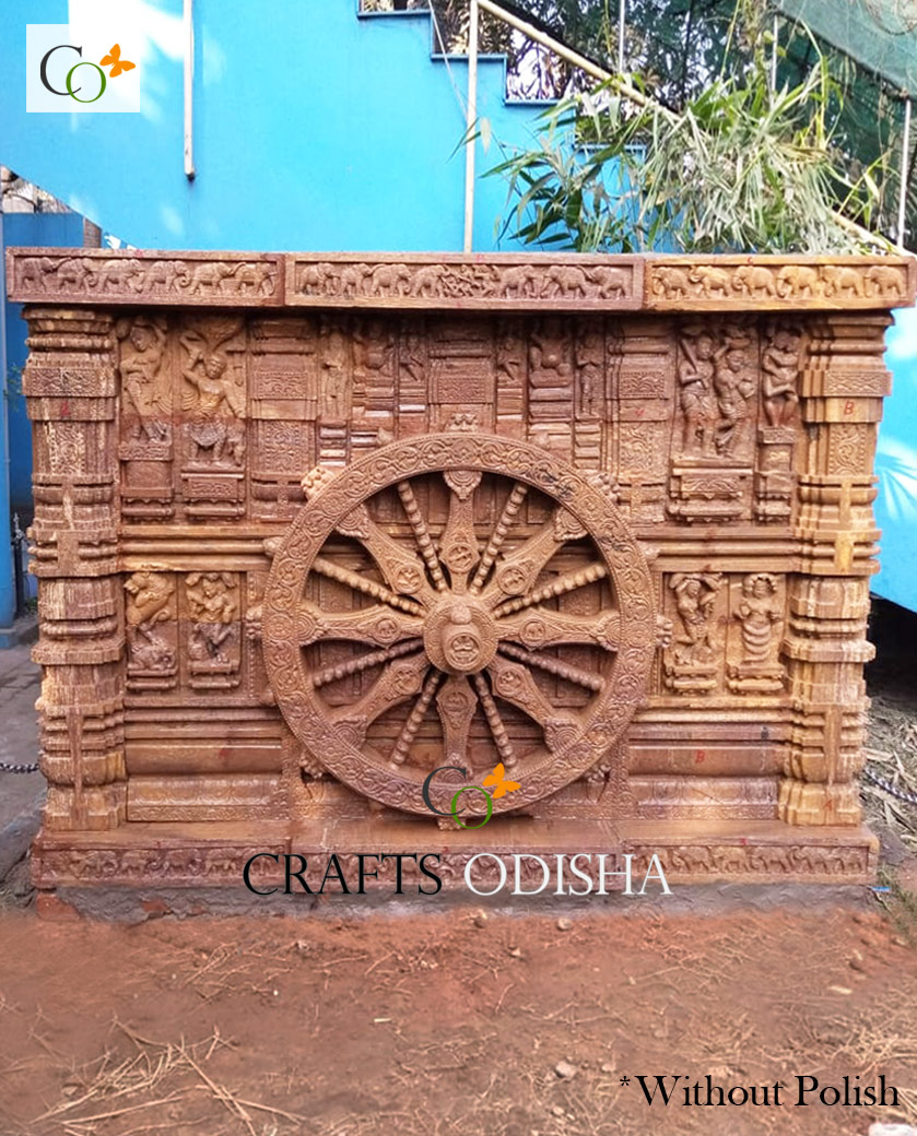 Big Sandstone Konark Temple Wheel Wall Panel 6 ft Tall 8 ft Wide Sculpture