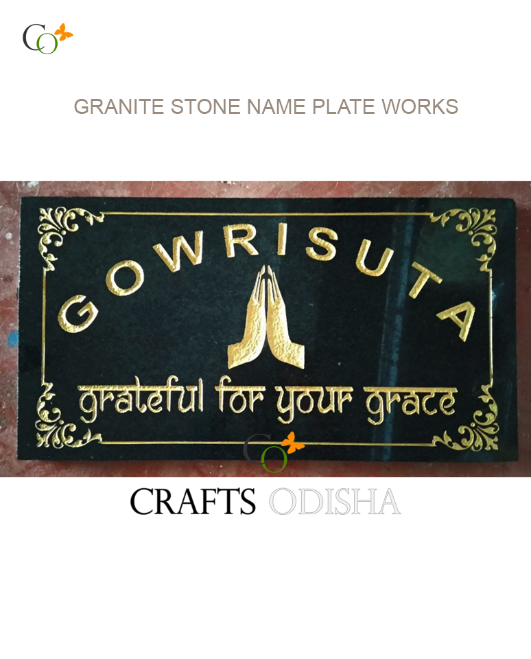 Black Granite Stone Gowrisuta Engraving Name Plate for Home 2 ft x 1 ft
