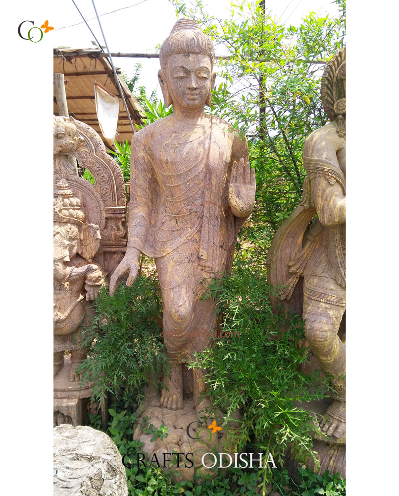 Sand Stone Standing Blessing Buddha Statue for Outdoor
