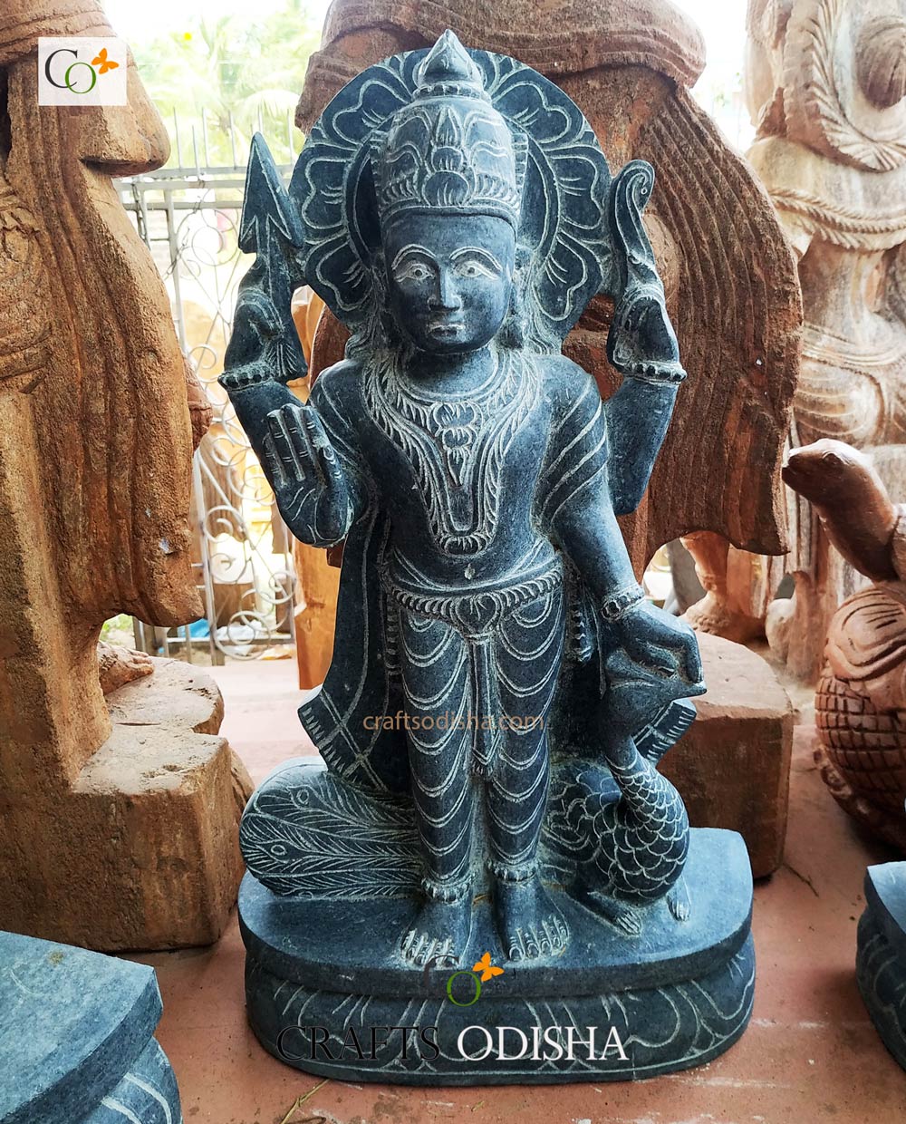 Black Granite Stone Kartik Murugan Standing Statue for Home Crafts Odisha