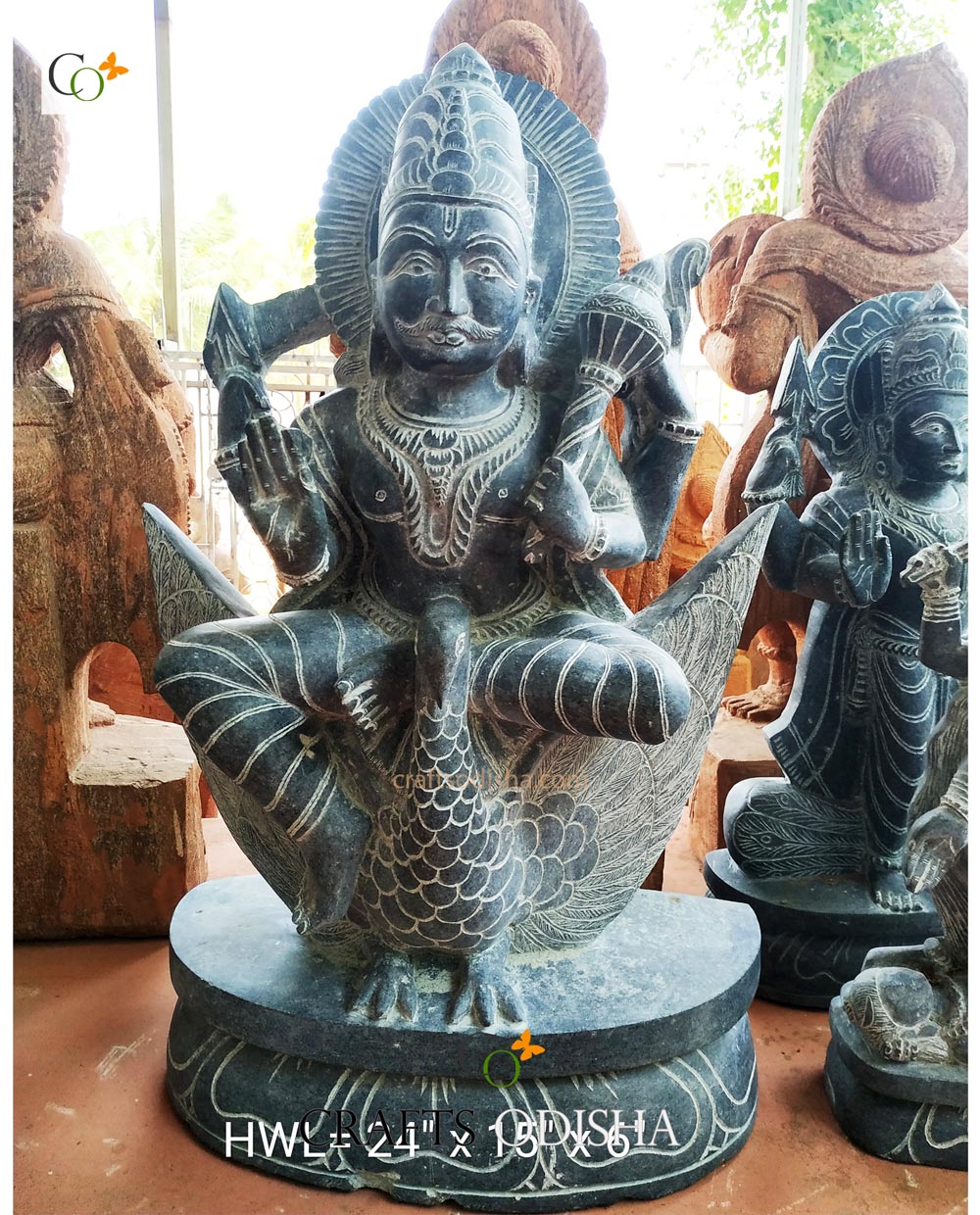Black Muguni Stone Kartik Murugan Sitting Statue for Home and Puja