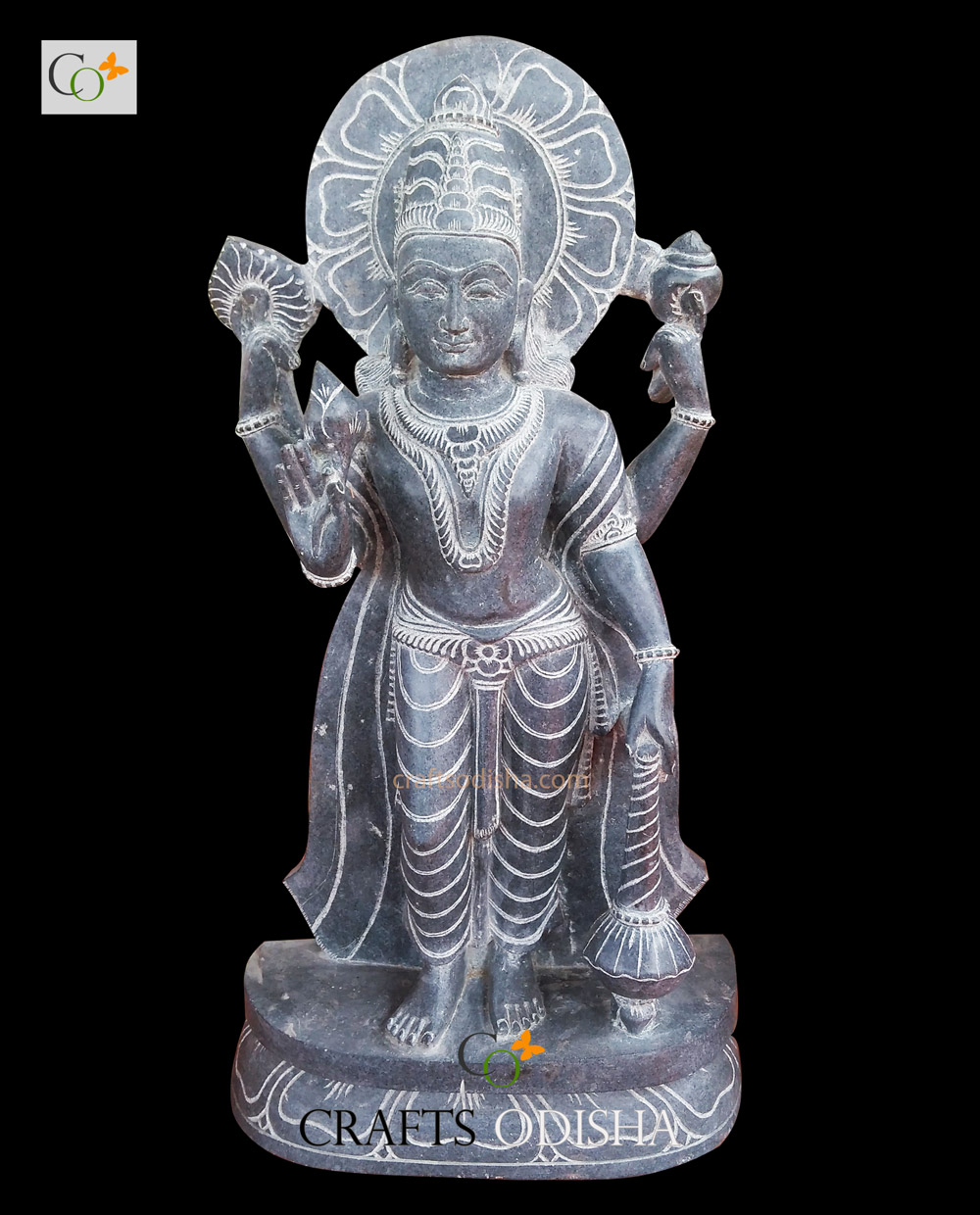 Granite Black Stone Vishnu Bhagwan Murti Standing Statue for Home